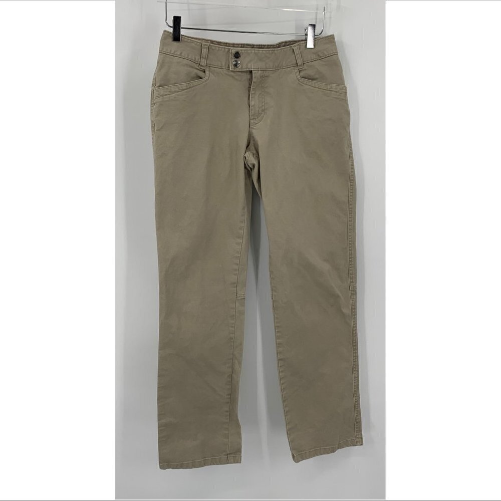 North face pants stretch cotton khaki tan straight leg flat front hiking woman 6